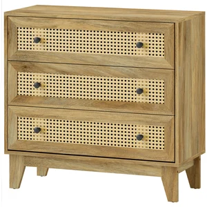 HOMCOM Commode 3 tiroirs meuble de rangement cannage en rotin aspect b... pas cher