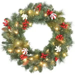 HOMCOM Couronne de Noël lumineuse LED décorée dia. 60 cm 50 LEDs blanc...Vendu paramazon