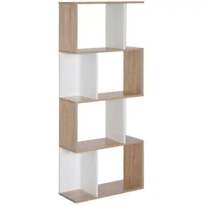 Comparateur de prix : Bibliothèque étagère HOMCOM contemporaine en S 4 étagères chêne blanc