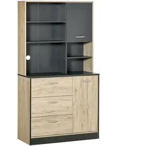 HOMCOM Armoire de cuisine multi-rangement bicolore chêne clair gris pas cher