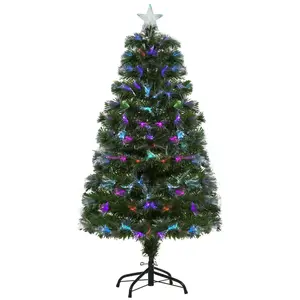 HOMCOM Sapin de Noël artificiel fibre optique LED multicolore étoile H1,20 m pas cher