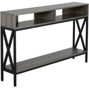 HOMCOM Console d'entrée industrielle 120 x 23,5 x 75 cm Bois Gris
