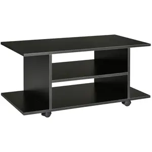Comparateur de prix : HOMCOM Meuble tv bas table basse a roulettes en panneaux de particules noir