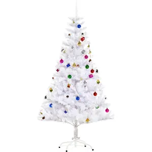 HOMCOM Sapin de Noël artificiel blanc H1,50 m 680 branches avec décorations pas cher
