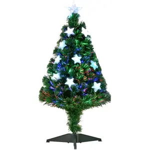 HOMCOM Sapin de Noël artificiel fibre optique LED multicolore étoile H90 cm