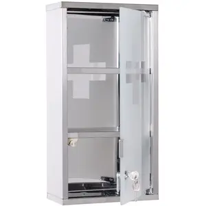 Comparateur de prix : HOMCOM Armoire à pharmacie 2 étagères porte verre trempé dépoli logo croix