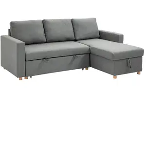 HOMCOM Canapé d'angle 3 places convertible méridienne réversible coffr...