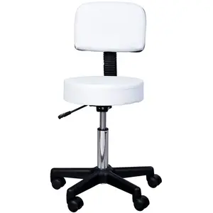 HOMCOM Tabouret massage à roulettes réglable en hauteur pivotant avec dossier ergonomique blancVendu paraosom