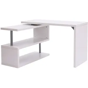 HOMCOM Bureau informatique modulable avec bibliothèque design métal chromé bl... pas cher