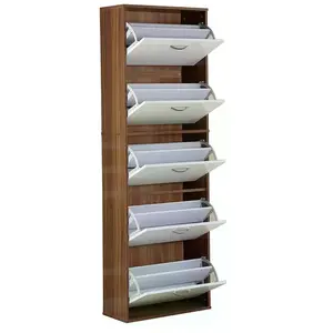 Meuble à chaussures HOMCOM - Design contemporain - 5 portes abattantes - Blanc et marron foncé imitation bois pas cher