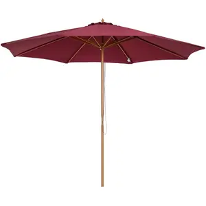 Comparateur de prix : HOMCOM Parasol droit en bois polyester haute densité protection solaire Ø 3 x 2,5 m rouge
