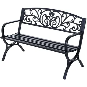 Outsunny Banc de jardin 3 places dim. 127 x 60 x 85 cm max 250 kg acier fonte noir