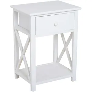 HOMCOM Table de chevet style cosy croix latérales tiroir étagère bois