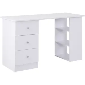 Comparateur de prix : HOMCOM Bureau informatique multimédia multi-rangements 3 tiroirs 2 étagères 120l x 49l x 72h cm blanc