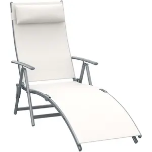Outsunny Transat inclinable multi-positions pliable blanc pas cher