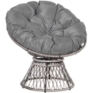 Outsunny Fauteuil Rond en Rotin Fauteuil Papasan Pivotant 87 x 97 x 90 cm Noir