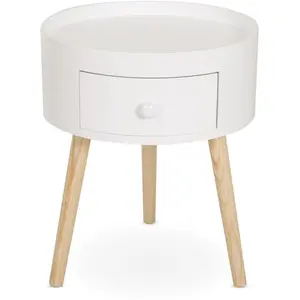 HOMCOM Chevet table de nuit ronde 1 tiroir design scandinave bicolore pas cher