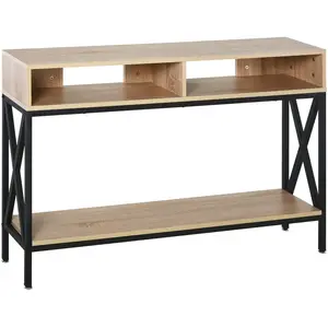 Table Console d'Entrée Industriel - HOMCOM - Bois Chêne - 120 x 23,5 x 75 cm