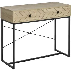 Comparateur de prix : Table Console Industriel - HOMCOM - Bois Naturel - 2 tiroirs - Pieds métal