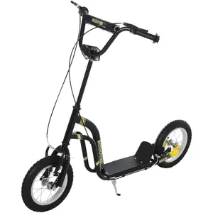 Comparateur de prix : HOMCOM Trottinette Patinette Enfant Grands Pneus Guidon Réglable 2 Freins Béquille Noir