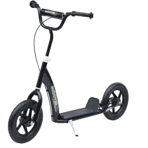 Comparateur de prix : HOMCOM Trottinette Patinette Pneus 30 Cm Hauteur Guidon Réglable Poignée Frein Et Béquille Acier Noir