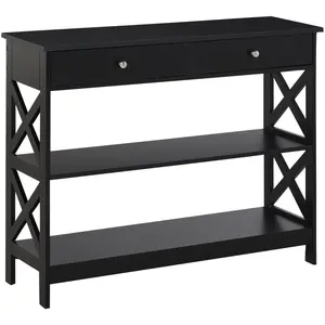 Comparateur de prix : HOMCOM Console style table de drapier néo-rétro 2 tiroirs 2 étagères dim. 100l x 30l x 80h cm mdf noir