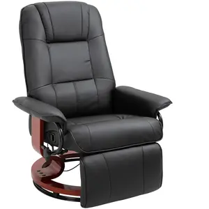 Comparateur de prix : HOMCOM Fauteuil relax inclinable pivotant bois revêtement synthétique noir