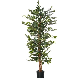 Comparateur de prix : HOMCOM Plante artificiel ficus H.1,5 m tronc branches liane lichen pot inclus