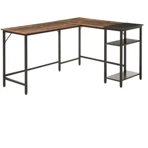 HOMCOM Bureau informatique design industriel aspect vieux bois métal noir