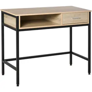 Comparateur de prix : HOMCOM Bureau style industriel casier tiroir métal noir aspect chêne clair