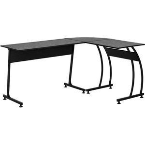 HOMCOM Bureau informatique multimédia bureau d'angle design contemporain métal blanc imitation bois noir 112x152x74cm Noir pas cher