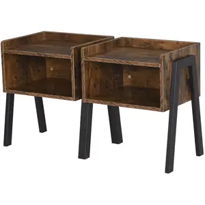 HOMCOM Chevets style industriel - lot de 2 tables de nuit empilables - aspect vieux bois métal noir pas cher