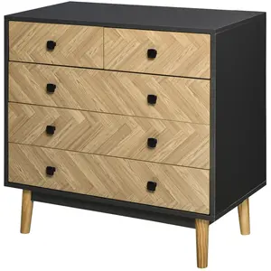 HOMCOM Commode 5 tiroirs design scandinave graphique pas cher