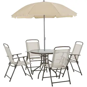 Comparateur de prix : Outsunny Ensemble de jardin 6 places acier époxy café et textilène beige