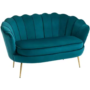 HOMCOM Canapé 2 places design coquillage pieds dorés velours bleu canardVendu paramazon