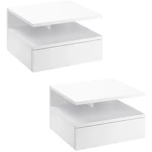 Comparateur de prix : HOMCOM Lot de 2 tables de chevet murales - lot de 2 tables de nuit - tiroir coulissant, niche, plateau - panneaux particules blanc