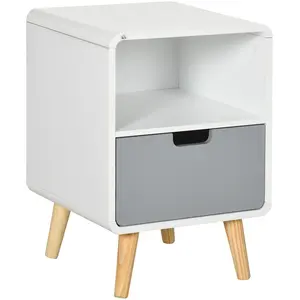 HOMCOM Chevet Scandinave Tiroir Niche Pin MDF Blanc Bleu Gris 40x38x58cm Aosom France pas cher