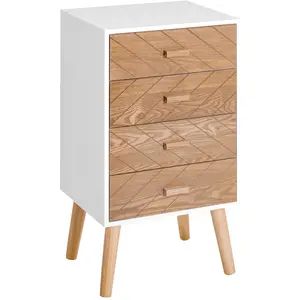 Comparateur de prix : Meuble de Rangement Chiffonnier Design Scandinave - HOMCOM - Blanc et Hêtre - 4 Tiroirs