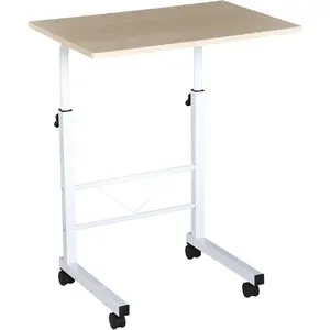 HOMCOM Table pour ordinateur table informatique dim. 60L x 40l x 68-78H cm hauteur réglable 4 roulettes blanc érable 60x40x78cm Blanc pas cher