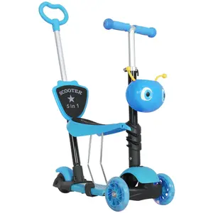 Comparateur de prix : HOMCOM Trottinette Enfant Évolutive 3 Roues - Hauteur Guidon Réglable - Canne Telescopique - Selle Dossier Amovible Bleu