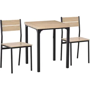 HOMCOM Table avec 2 chaises style industriel acier noir aspect chêne clair pas cher