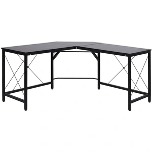 HOMCOM Bureau d'angle bureau informatique design moderne métal MDF imitation bois noir 150x150x76cm Noir pas cher