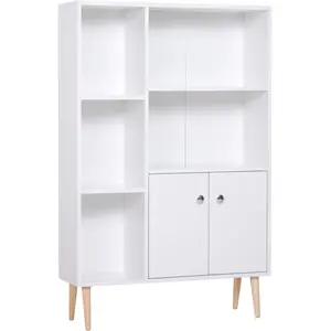Comparateur de prix : HOMCOM Bibliothèque scandinave 5 niches 2 portes pieds bois panneaux blanc