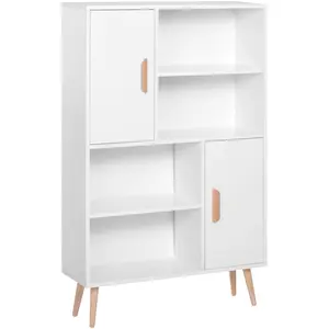 Comparateur de prix : HOMCOM Bibliothèque scandinave 4 niches et 2 placards blanc