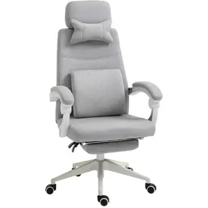 HOMCOM Fauteuil de bureau manager repose-pied coussin lombaires gris pas cher