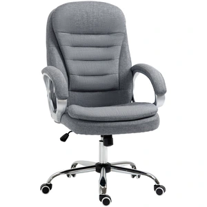 HOMCOM Fauteuil Chaise de bureau double coussin revêtement toile lin g... pas cher