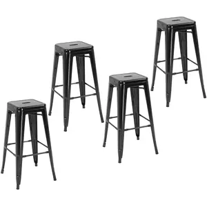 Comparateur de prix : Lot de 4 tabourets de bar industriel HOMCOM - Métal noir - Empilables ...