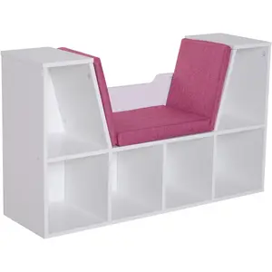 Bibliothèque Banc 2 en 1 HOMCOM - Design Contemporain - 6 casiers - Blanc Rose pas cher