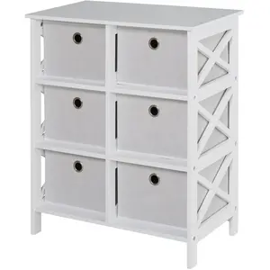 HOMCOM Commode design contemporain 6 tiroirs MDF blanc non tissé gris clair