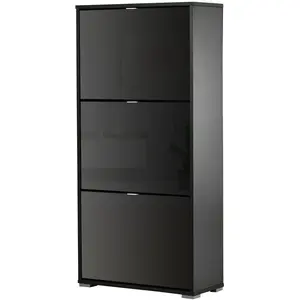 HOMCOM Meuble à chaussures 3 portes abattantes 3 compartiments MDF noir laqué